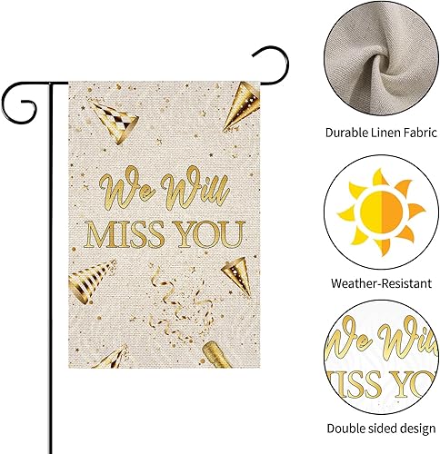 Miniatura 3 de WeBenison Bandera de jardín con texto en inglés We Will Miss You, letrero de despedida para patio, casa, césped, decoración para puerta de
