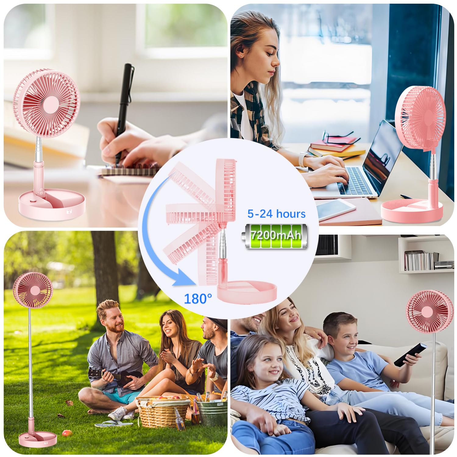 Unitedtime, ventilatore da tavolo e da tavolo, ventilatore portatile da viaggio, alimentato a batteria o USB, regolabile in altezza, pieghevole, con telecomando e timer, 4 impostazioni di velocità