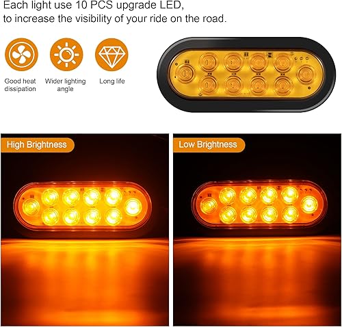 Miniatura 2 de Kit de luces LED para remolque, 2 luces traseras ovaladas de 6 pulgadas, 10 luces LED de marcador, luces de freno, luces traseras de freno y giro,