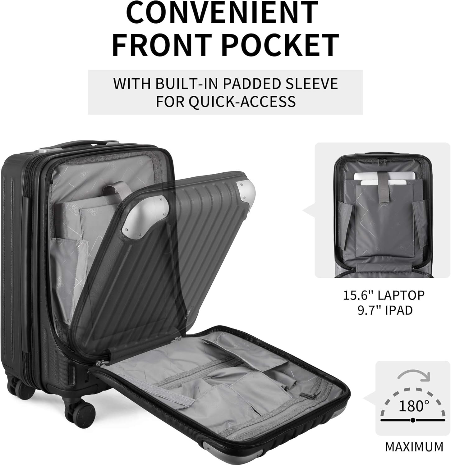  | LEVEL8 Carry-On Luggage, Hardside Suitcase, 20” Lightweight ABS+PC Hardshell Spinner Trolley for Luggage with Built-In TSA Lock, 8 Spinner Wheels, Black, 20-Inch Carry-On | Carry-Ons