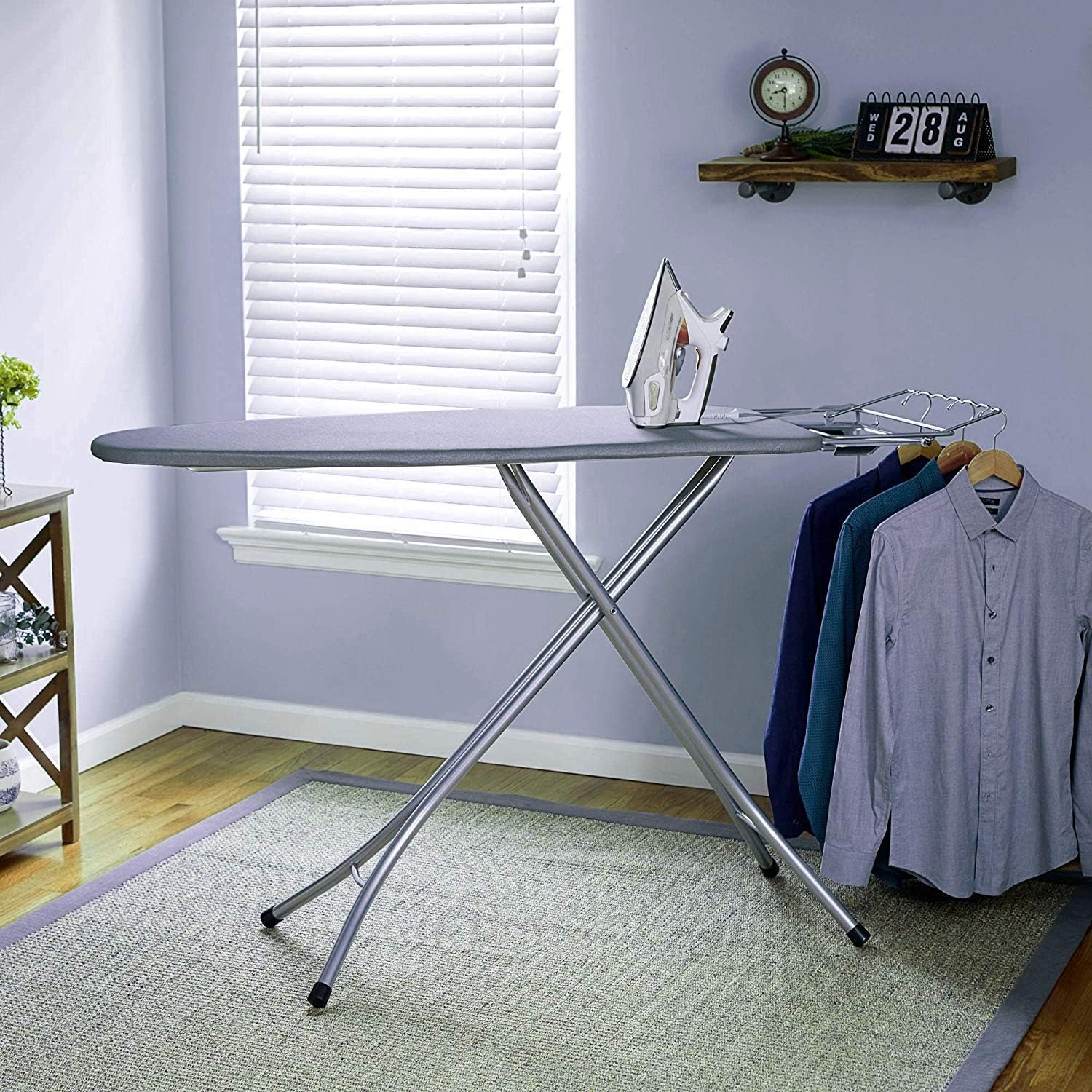 Oumffy Self Standing - Extra Large Foldable Ironing Board with Ironing Table with Iron Stand (IroningBoard-Grey) (Grey)