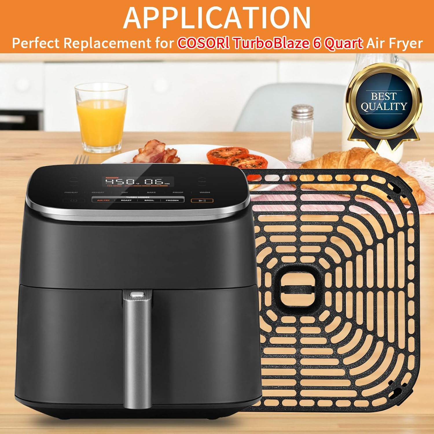 Air Fryer Grill Pan for COSORI Air Fryer TurboBlaze 6 QT, Non-Stick 8.9’’*8.9’’Square Air Fryer Rack Replacement Parts Accessories Grill Plate Crisper Plate Tray with Rubber Bumpers, Dishwasher Safe - Image 4