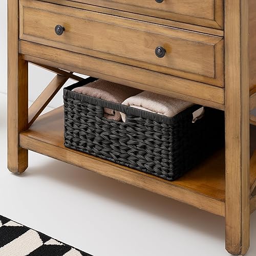 Miniatura 7 de GRANNY SAYS Cesta de mimbre grande, cesta tejida decorativa para almacenamiento, cesta de almacenamiento impermeable, cesta de almacenamiento de