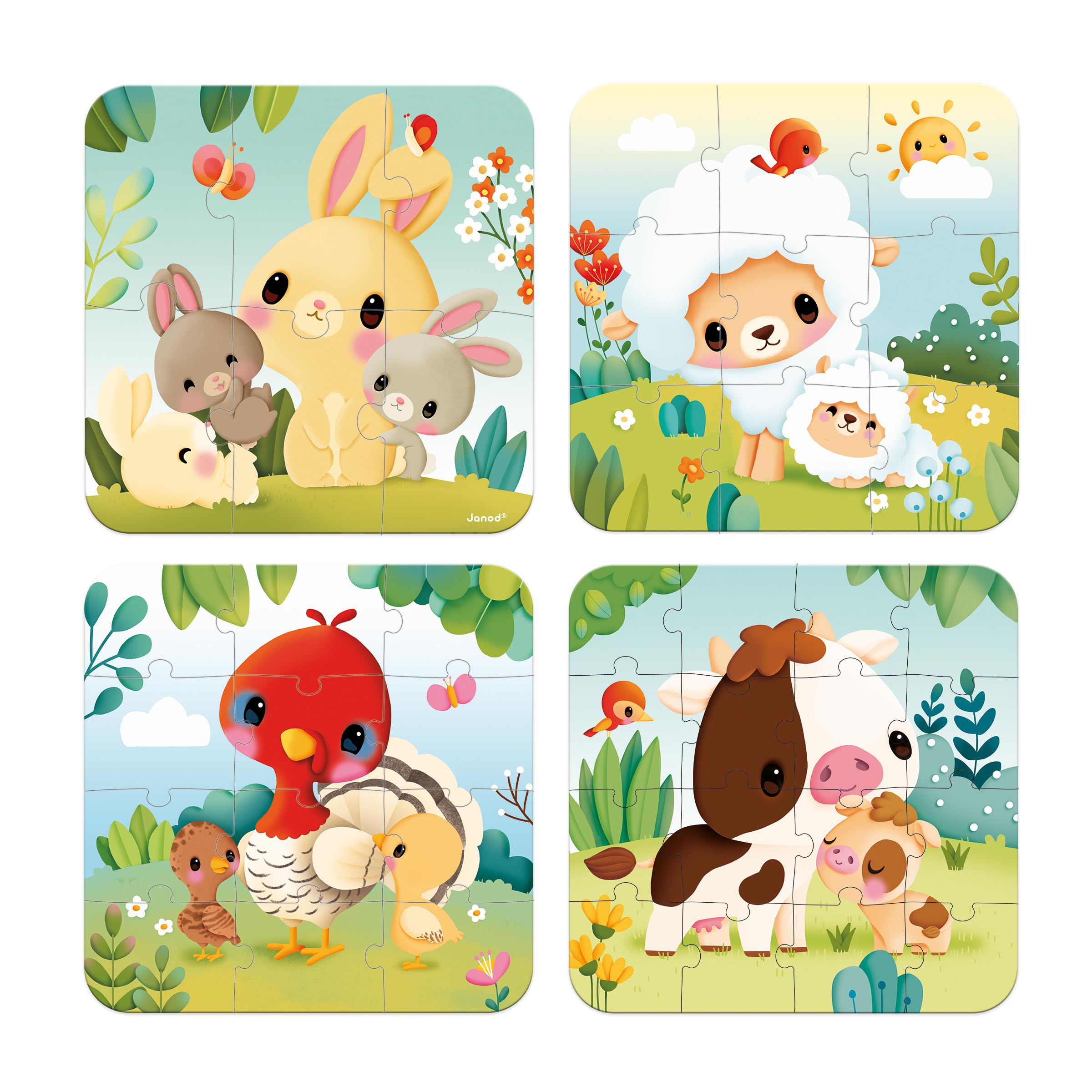 Janod, 4 Farm Animal-Themed Progressive Puzzles, 6-9-12-16 Pieces, Children’s Toys, Educational Games, Dexterity and Patience - Image 3