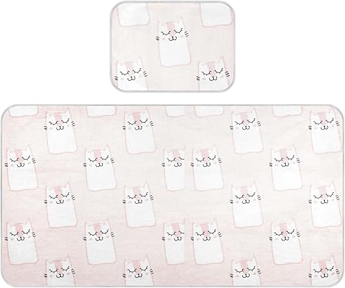 Cats Crib Mattress Protector Cooling Mattress Topper Mini Crib Mattres Pad Cover Play Mat Ice Silk Cooling Pad & Pillow Washable & Breathable for