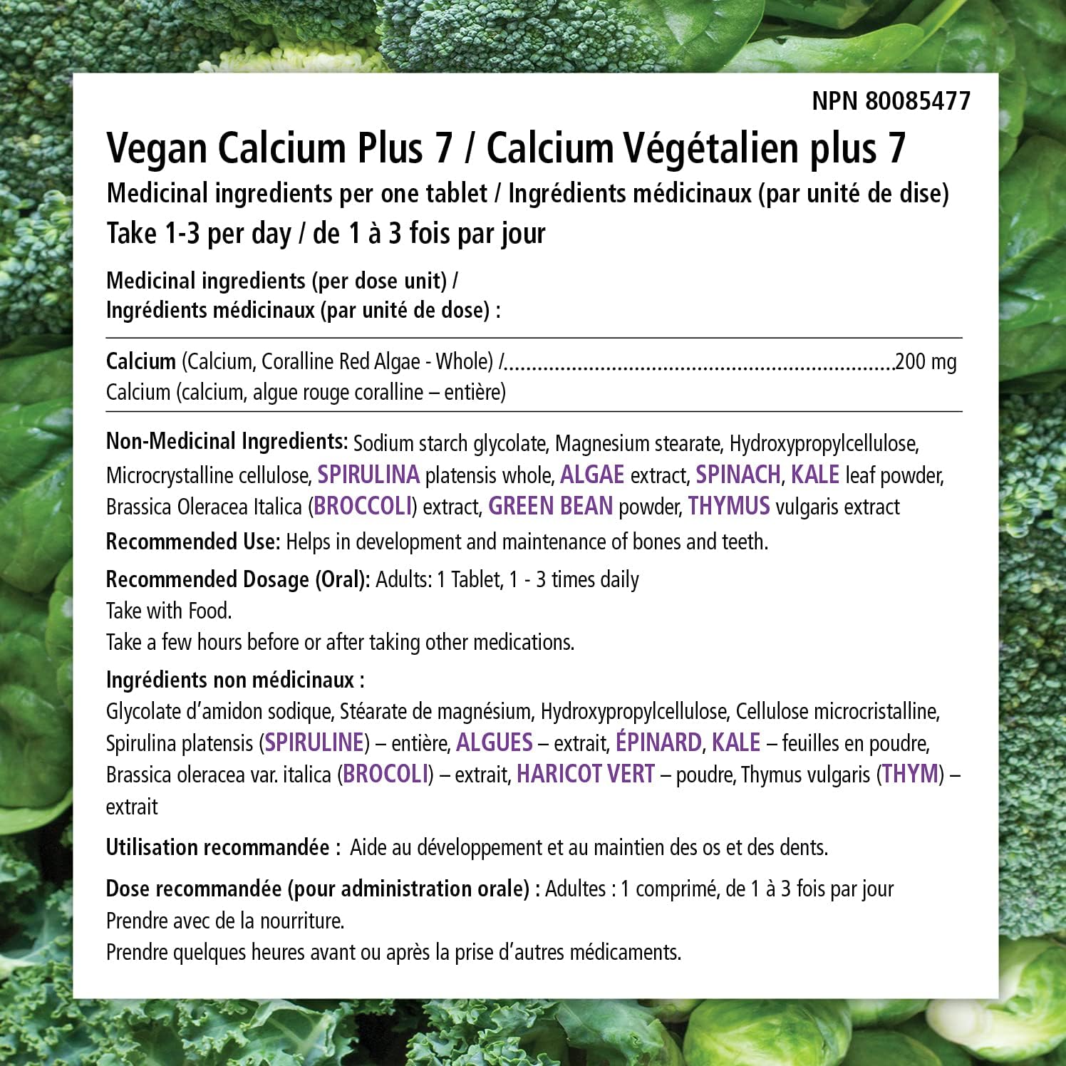 VEGANLY Vitamins- Vegan Calcium Plus 7 for Healthy Bones and Teeth (90 caps) Plant-Based Supplement