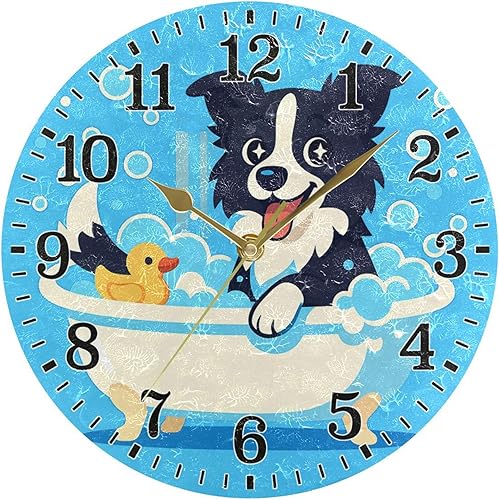 Miniatura 82 de JUNZAN Divertido Adorable Gatito en Bañera Relajándose Relojes Redondos de Baño Relojes para la Pared 10 Pulgadas Reloj de Pared Pequeño Casa de
