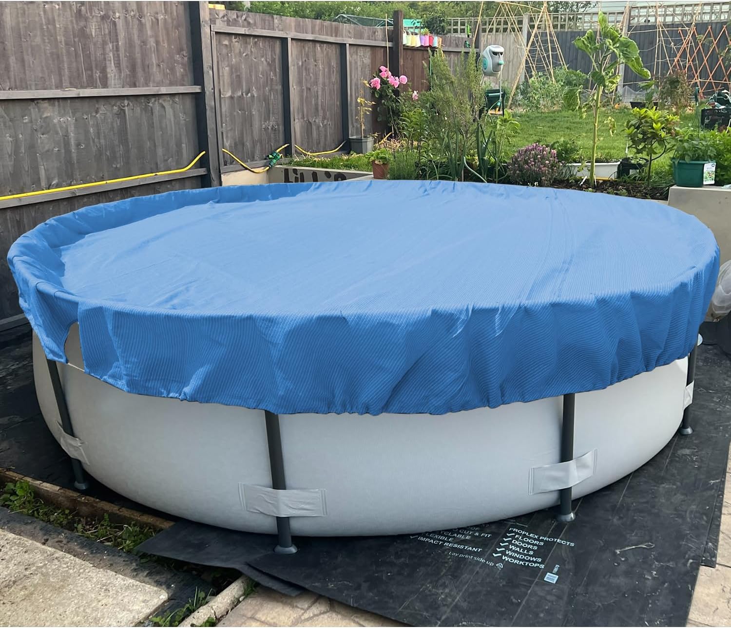 Patio Round Pool Covers for 22' Above Ground Pools, 26ft Winter Pool Safety Cover, Heavy Duty Tarp with Wire Rope Edging Winch, UV-Resistant, Blue