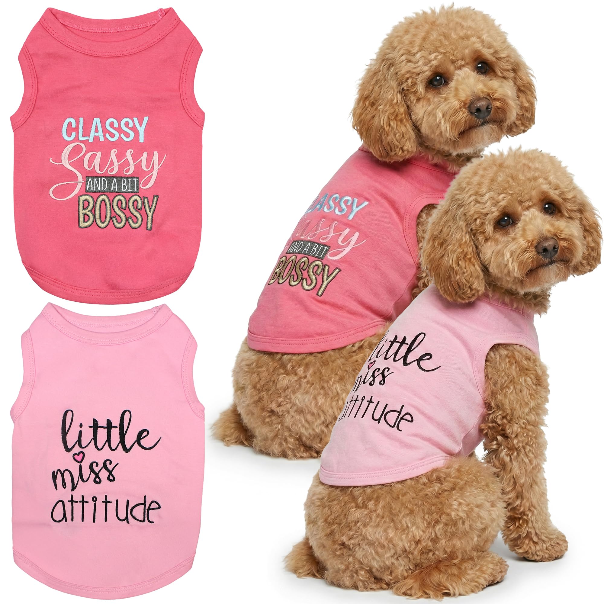 Parisian Pet 2 Pack Dog Shirts – 100% Cotton Shirts for Large Dogs – Pink Sleeveless Stylish Girl Dog Clothes – Breathable and Lightweight Pet Apparel - Stretchy Summer T Shirts for Dogs