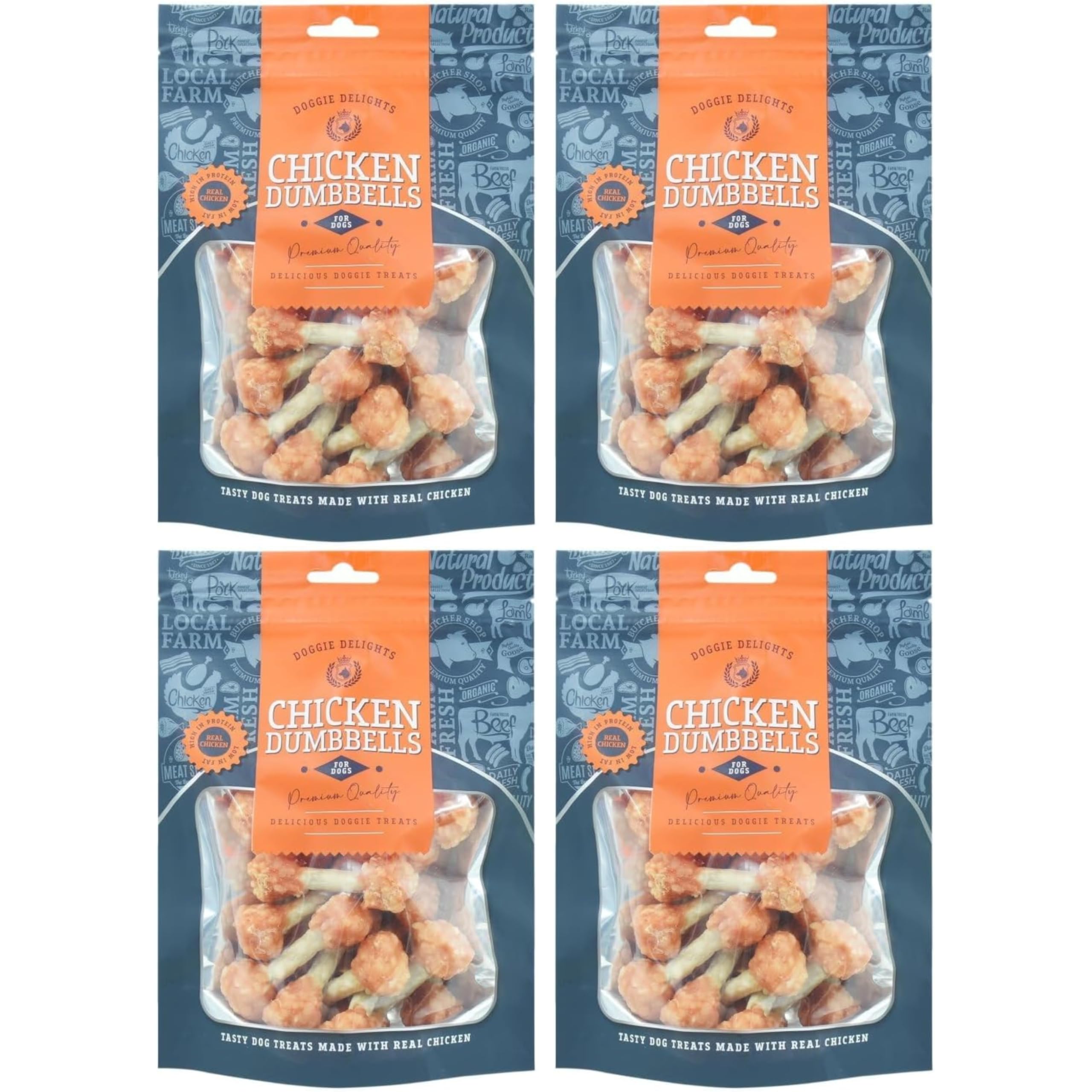 Doggie Delights Dog Treats Premium Quality Delicious Doggie Healthy Treats For Dogs Low in Fat Real High In Protein Pack of 4 x 175g (Chicken Dumbbell)
