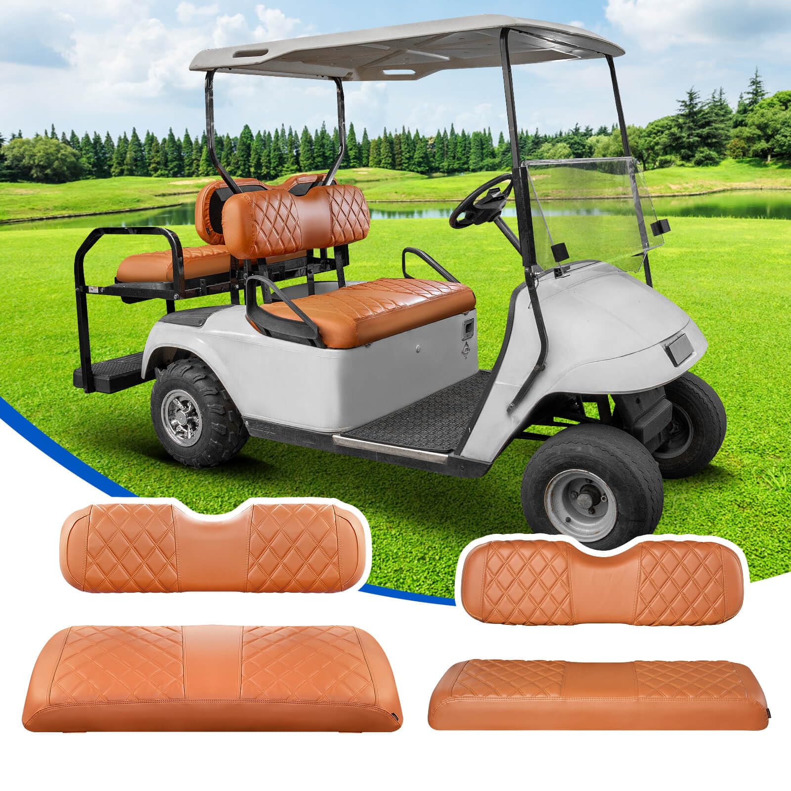 NOKINS 4PCS Golf Cart Diamond Seat Covers Kit, Front&Rear Seat Covers Fits EZGO TXT 1994-2013/EZGO RXV Standard Seat Cushion, EZGO Vinyl Seat Cover