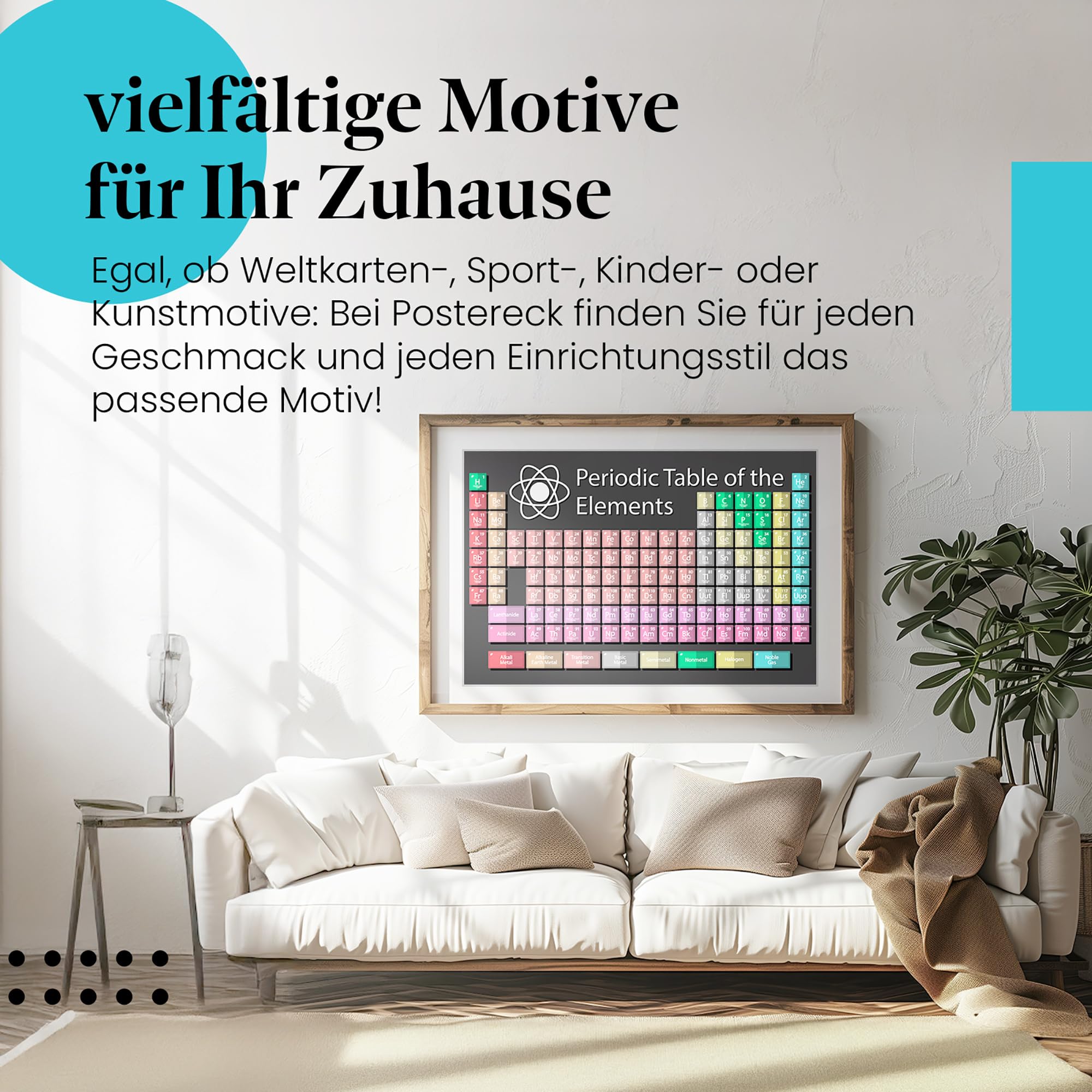Postereck - 1038 - Periodensystem, Chemie Schule Studium Elemente - Unterricht Klassenzimmer Schule Wandposter Fotoposter Bilder Wandbild Wandbilder - Leinwand - 100,0 cm x 75,0 cm