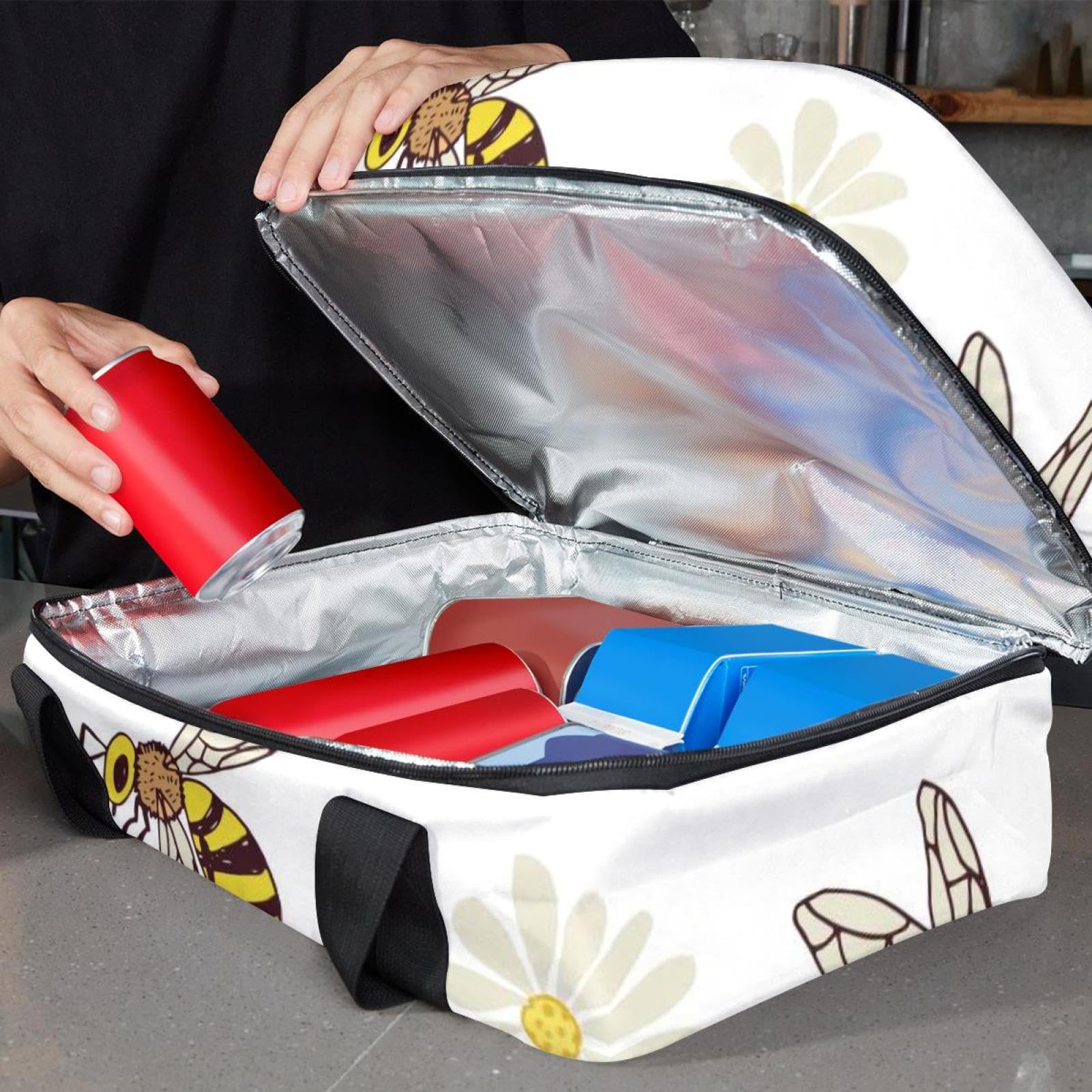 Grand sac à déjeuner isotherme pour homme et femme, double couche, étanche, étanche, réutilisable, sac fourre-tout pour le travail, l'école, le pique-nique, la plage, le camping, les voyages, motif