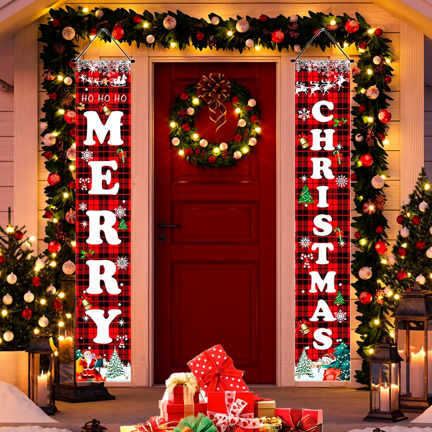 Taciieua Christmas Decorations Merry Christmas Banner Xmas Porch Door Sign Banner for Wall Home Party Decor Christmas Decorations Indoor Outdoor