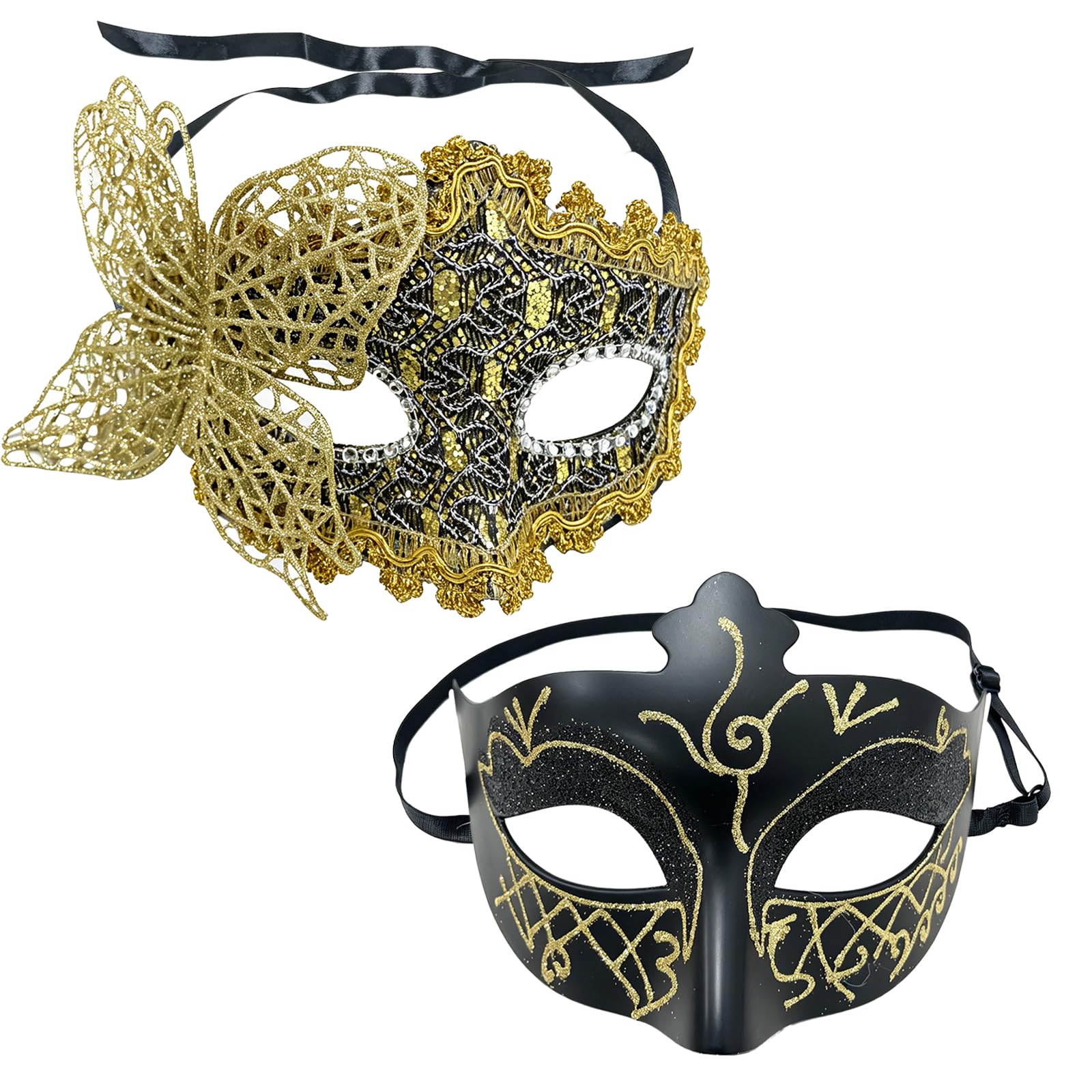 VEINARDYL 2 pcs Couple's Masquerade Masks, Men Women's Venetian Mask for Ball Party Masquerade Sexy Eye-mask Costume - Orange