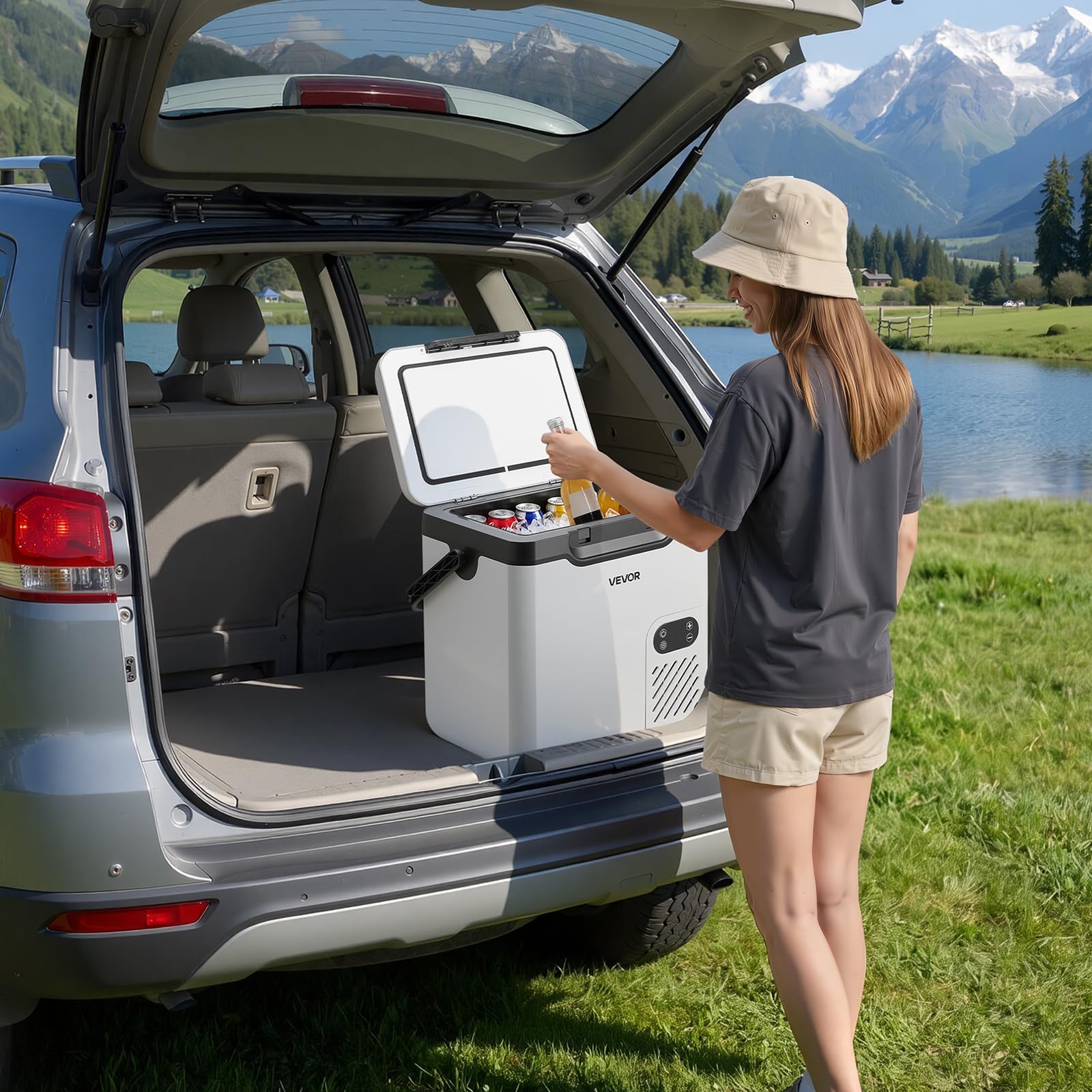 VEVOR Frigorifero Portatile Elettrico per Auto, Frigo Portatile da Auto Capienza 18 Litri 12V/24V 100-240V CA, Frigorifero a Compressore -20°C a 20°C Maniglia Senza Ruote per Campeggio Viaggio Pesca