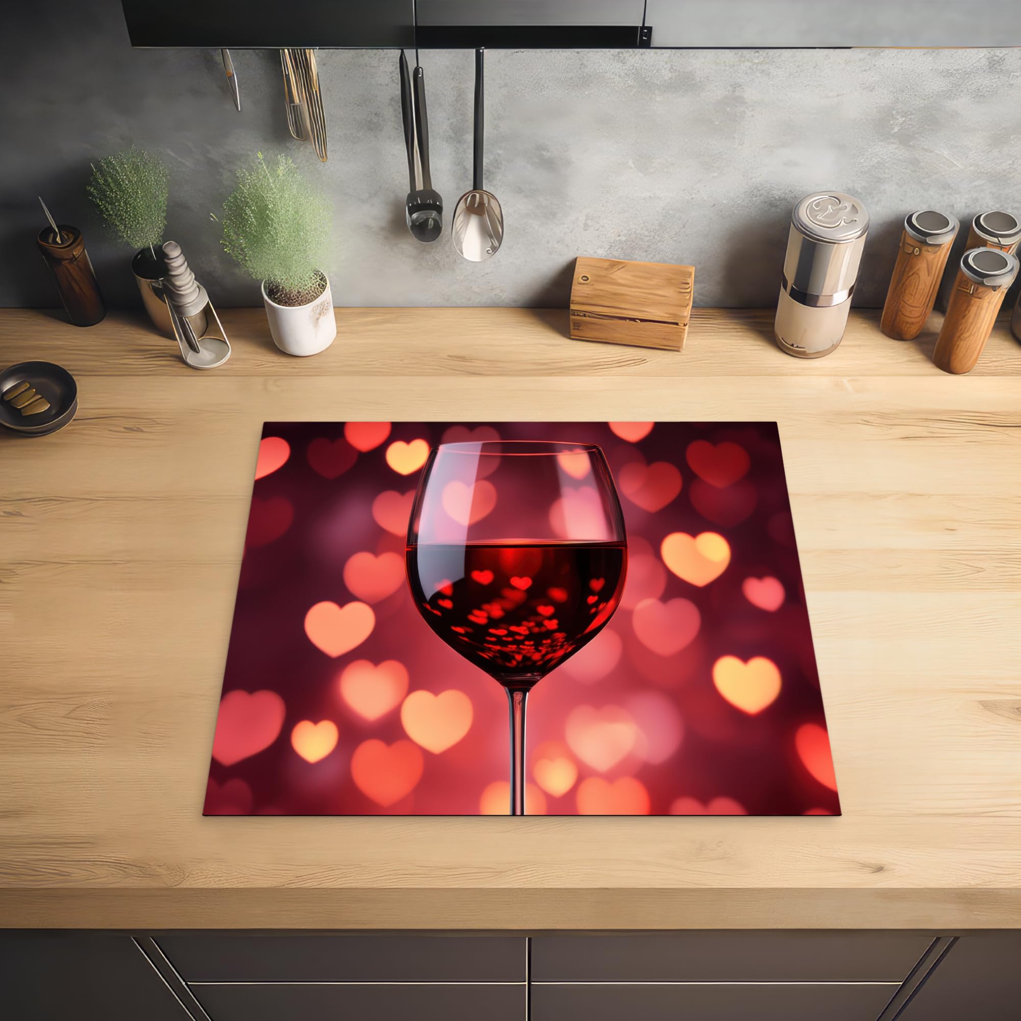 KitchenYeah© Protège Plaque Induction 59x52 cm Deco Cuisine Accessoire Pratique Protection De Vitroceramique Kitchen Gadget Rouge - Vin - Coeur - Cadeau Saint Valentin - St Valentin