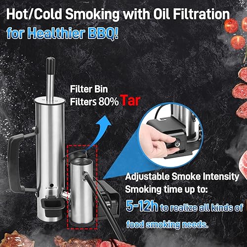 Miniatura 6 de Generador de humo para exteriores, ahumador eléctrico de acero inoxidable, tubo de humo para ahumador de pellets, fumadores calientesfríos con bomba