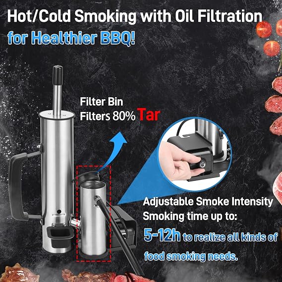Outdoor Smoke Generator, Stainless Steel Electric Smoker, Smoke Tube for Pellet Smoker, Hot/Cold Smokers with Adjustable Smokes Volume Air Pump, Perfect for Cold Smoking Cheese, Traeger accessories