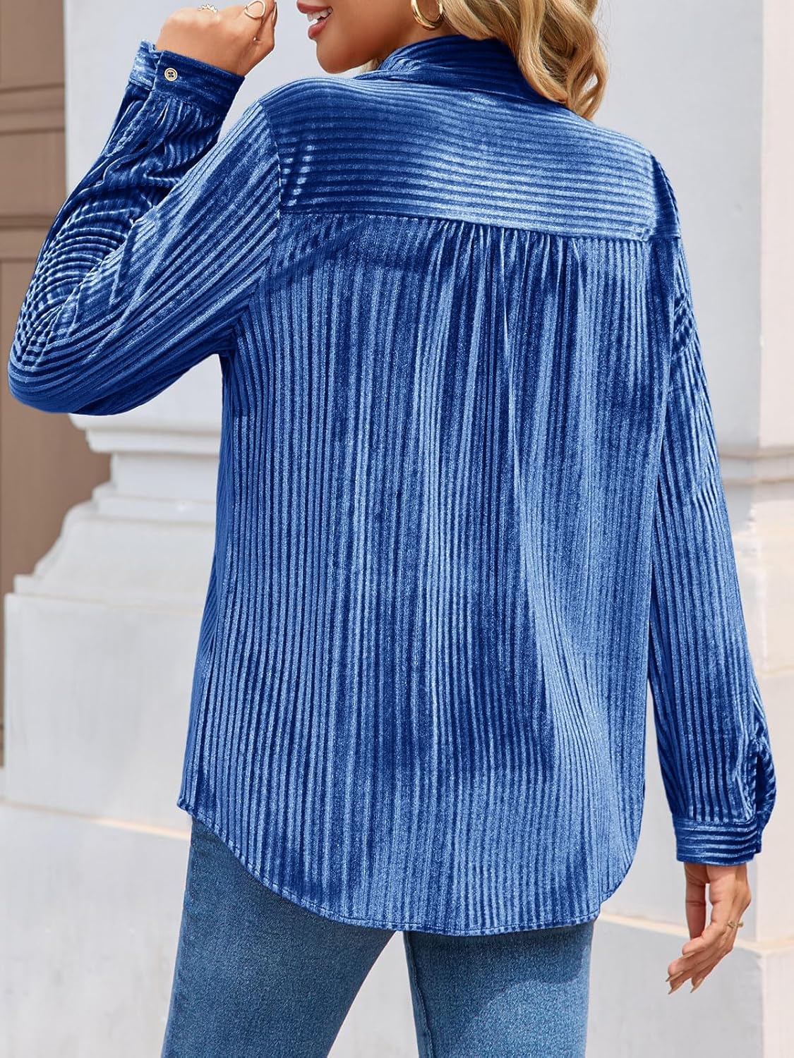 Cicy Bell Womens Velvet Button Down Shirt Casual Long Sleeve V Neck Collared Tops Fall Shacket Jacket with Pockets - Image 5