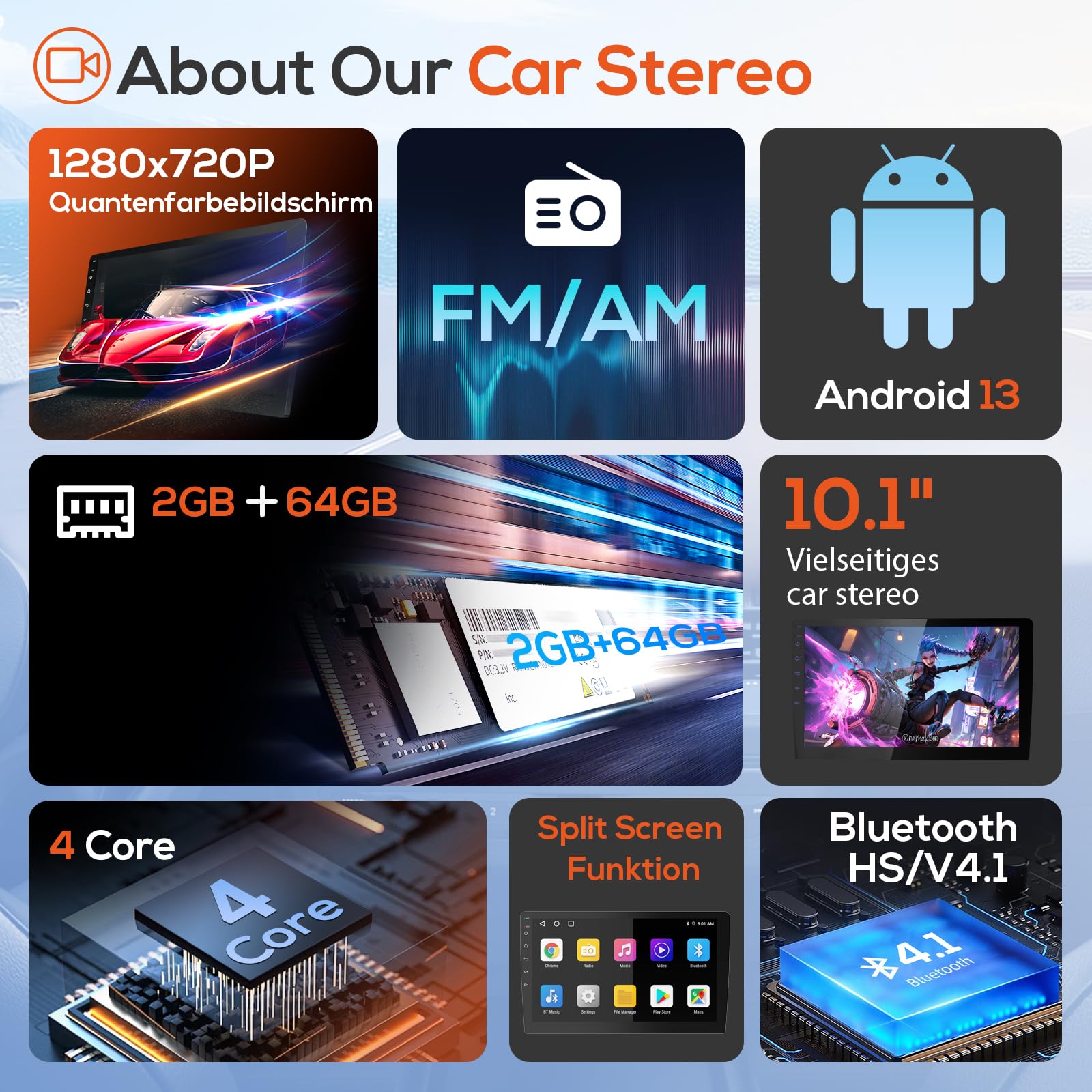 Haudio 10,1-Zoll-Autoradio mit Wireless CarPlay & Android Auto, 2-DIN-Bluetooth-Autoradio mit Rückfahrkamera, Mirror Link, Sprachassistent, AM/RDS/FM, für alle Fahrzeuge mit Doppel-Drehknopf, 2G+64GB