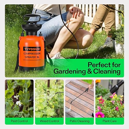 Miniatura 9 de Pulverizador de mano VIVOSUN para jardines y césped de 0,8 – 2,0 galones con válvula de seguridad de presión y correa de hombro graduable Naranja