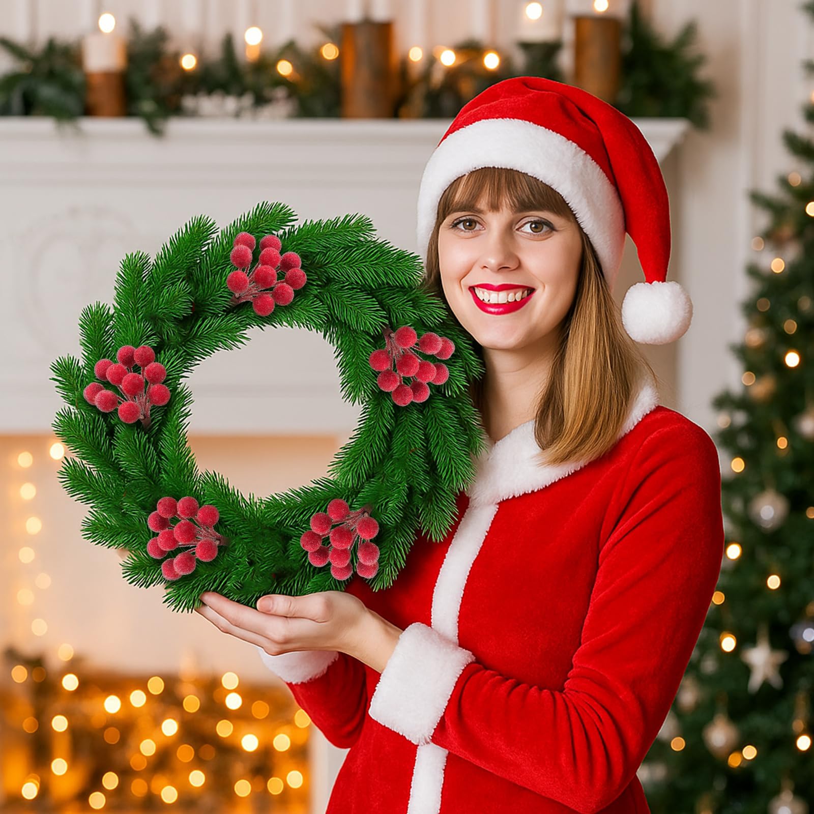 Leinuosen 12 Stück rote Zuckerbeerenspieße, 22,9 cm, künstlicher Weihnachtskranz, Beerenstiele, Weihnachtszweige, Ornamente, Dekorationen für Baumspitze, Vasenfüller, Heimtischdekoration