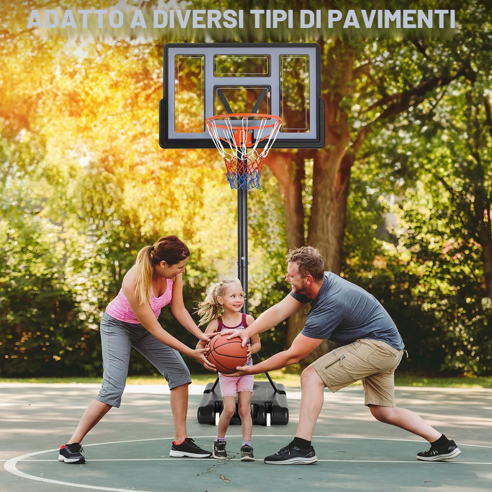Canestro da Basket Esterno 135-305cm - Professionale Regolabile in Altezza per Esterno ed Interno Con Ruote e Supporto per Pallone - per Parco, Casa e Giardino