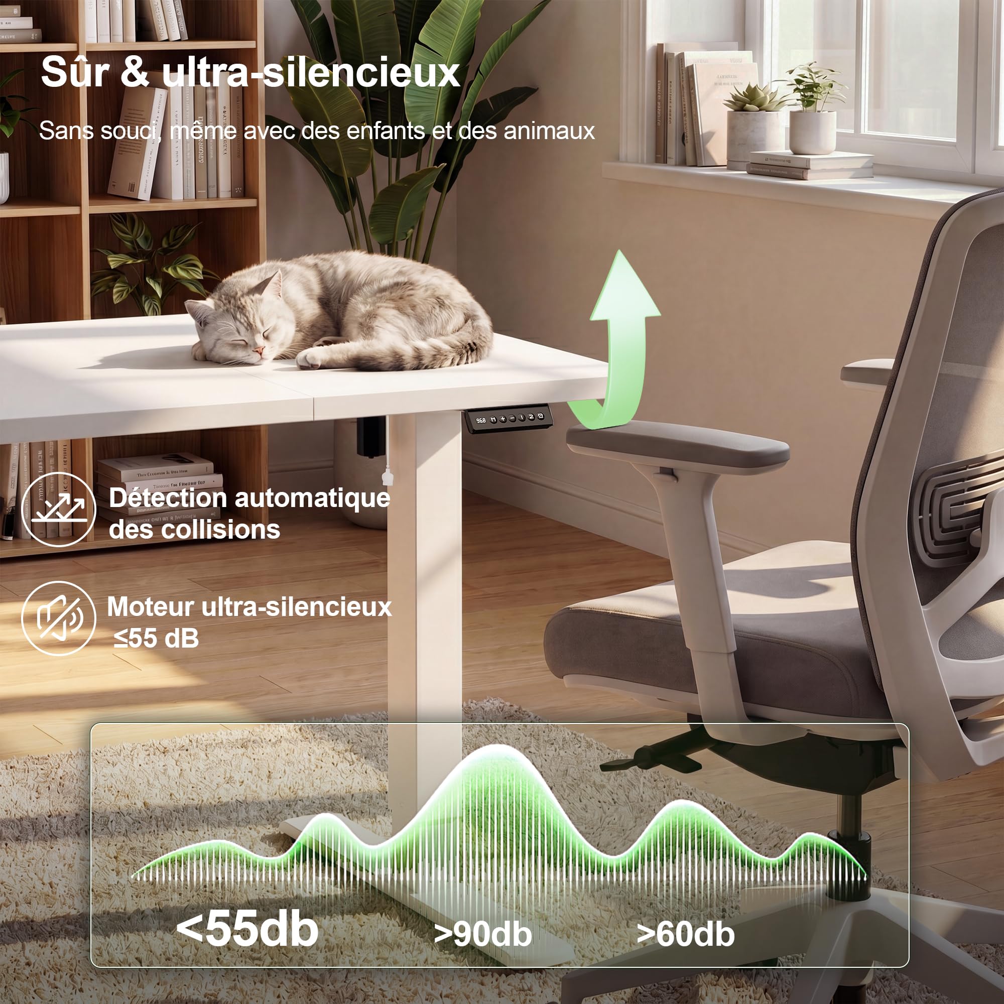 JUMMICO Bureau Assis-Debout Électrique 120x60cm, USB & 2 Mémoires, Blanc | Moteur Silencieux, Surface Anti-Rayures, Structure Métal Stable. Idéal pour Télétravail & Gaming, Hauteur 72-116 cm