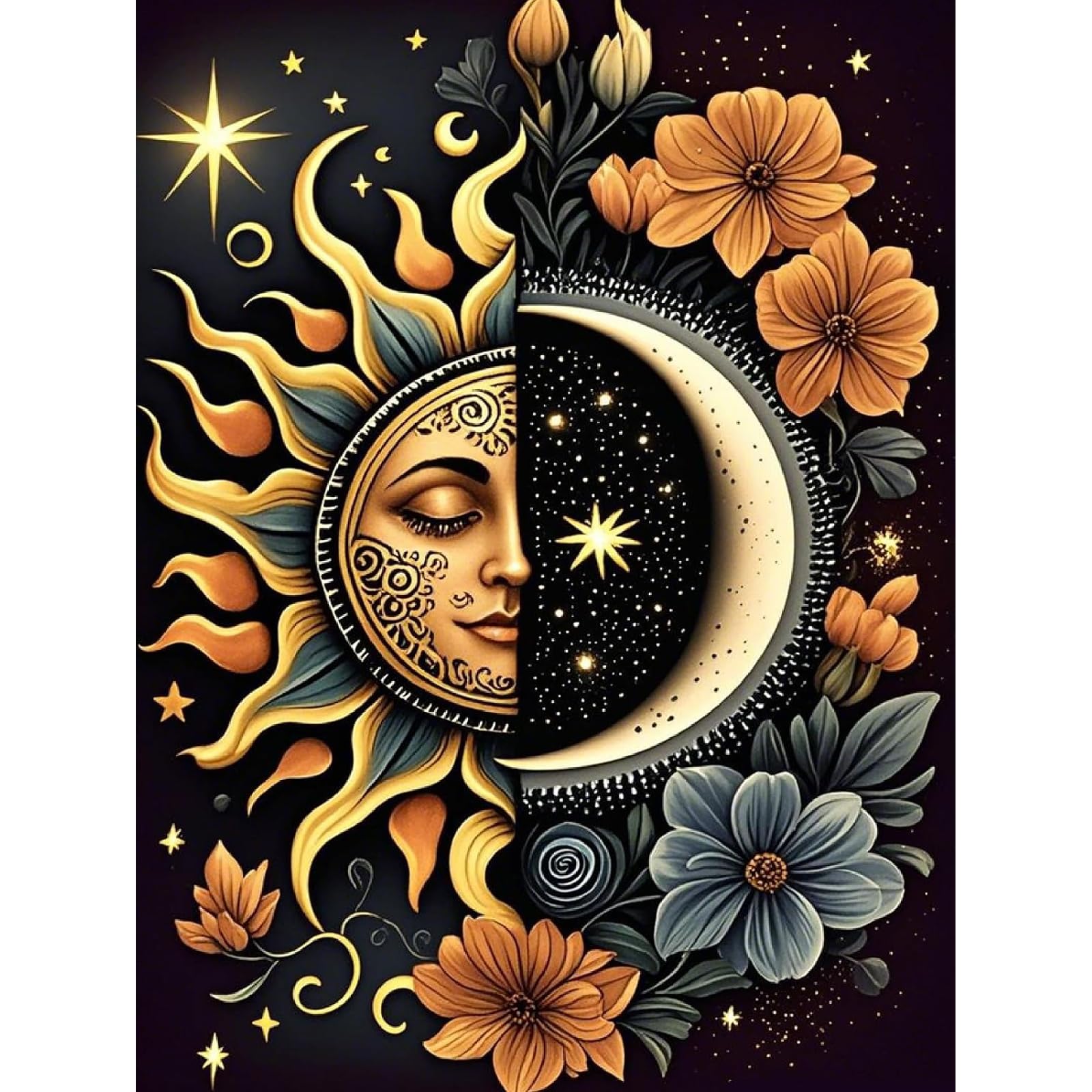 Jakener Mz0538-Uk Celestial Bodies Diamond Art Kits For Adults Beginners,Sun And Moon Diamond Painting Kits For Adults,5D Full Drill Diy Diamond Dot Gem Art Kit Wall Home Decor Arts Craft 16X12 Inch