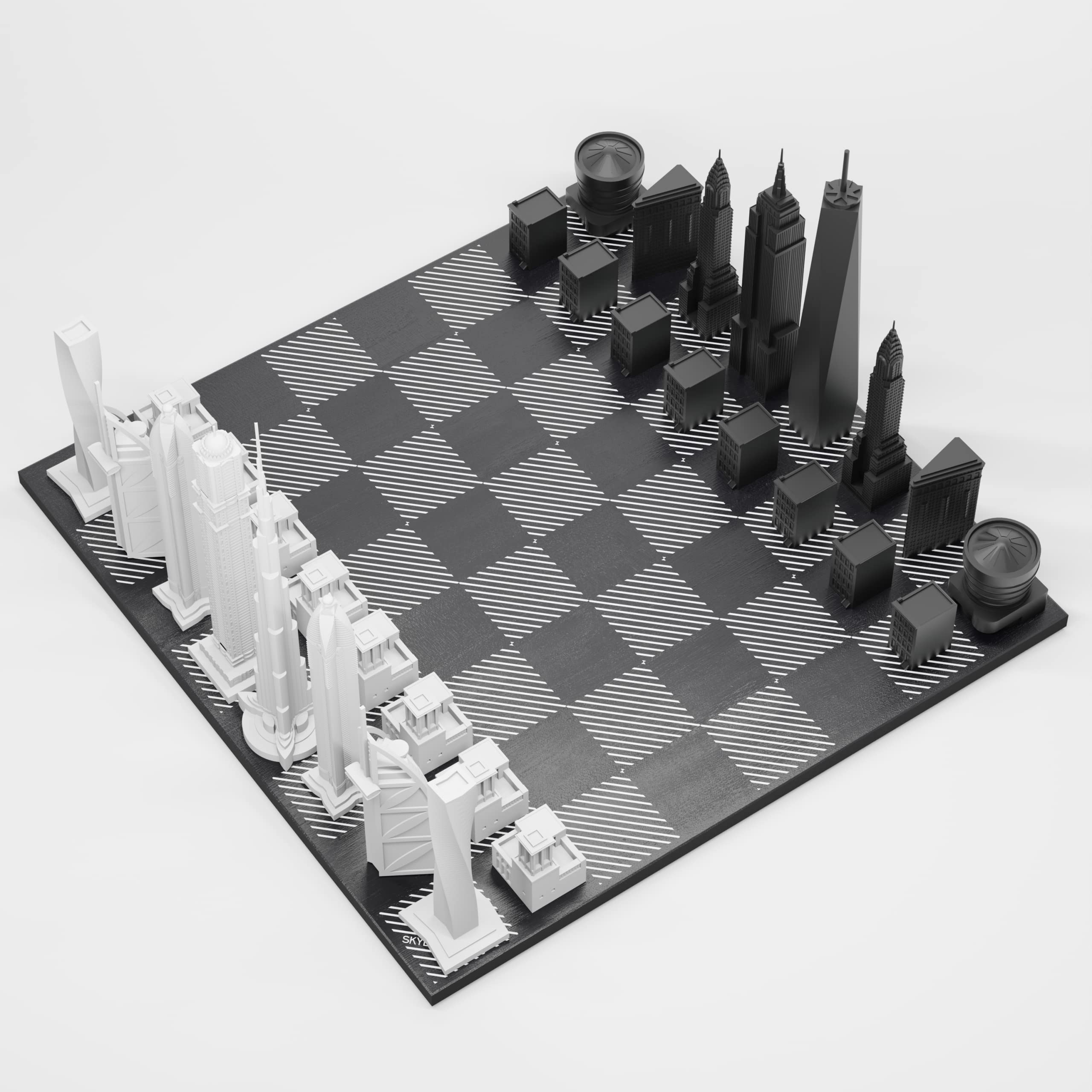 Skyline Chess - Acrilico New York Vs Dubai Edition - con B/W Hatch board