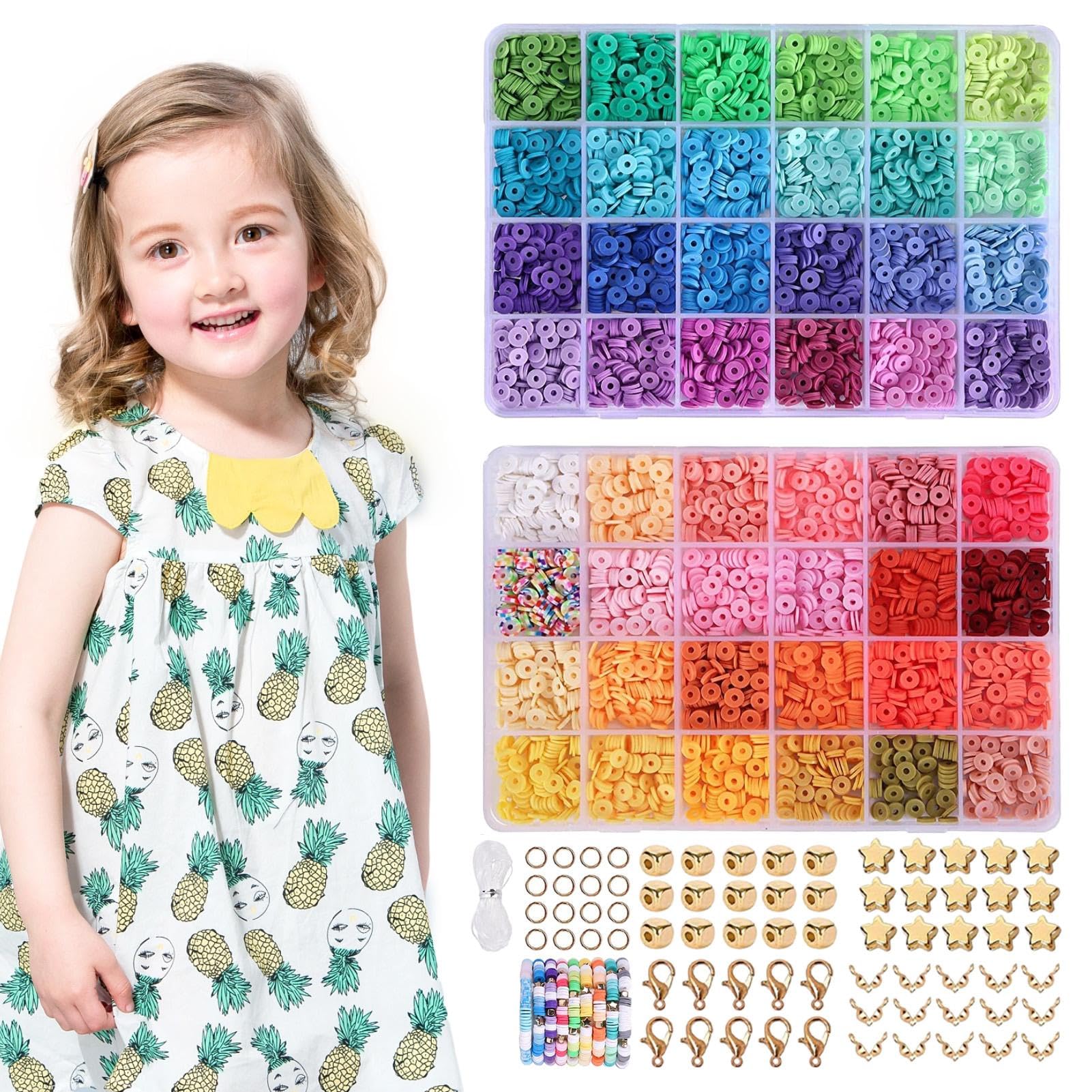 12000 Pezzi Di Perline Di Argilla Per La Creazione Di Braccialetti Paodey 48 Colori 3 Scatole Perline Di Argilla Piatte Perline Heishi Con Kit Di P9602890