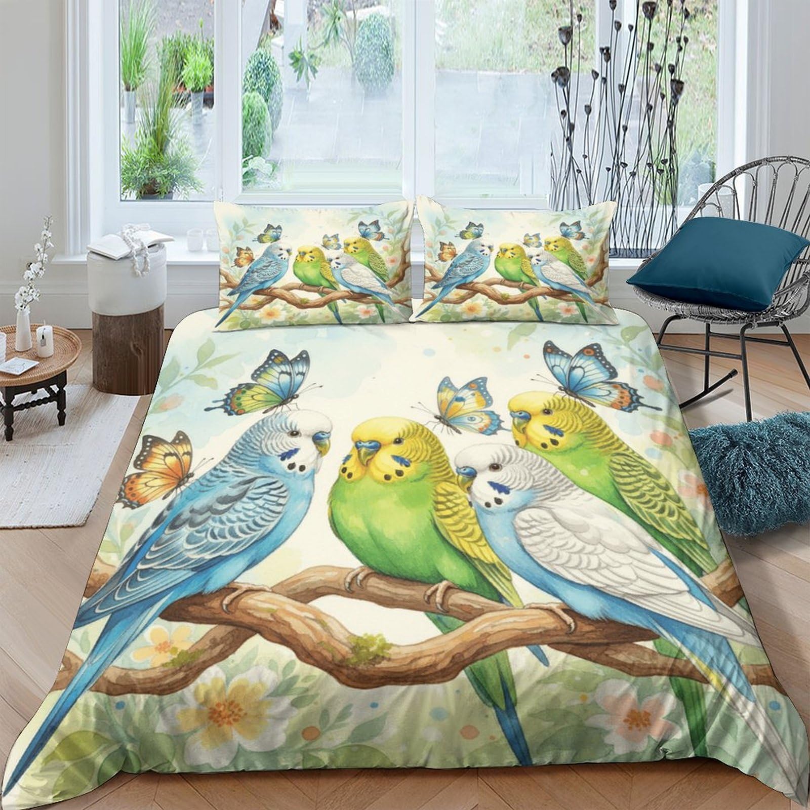 Ctjqhvkz Style-6 3D Printed Parrot Forest Fitted Sheet Microfiber Soft Bird Theme Bed Cover For Bedroom Guest Room Decor Single（135X200cm）