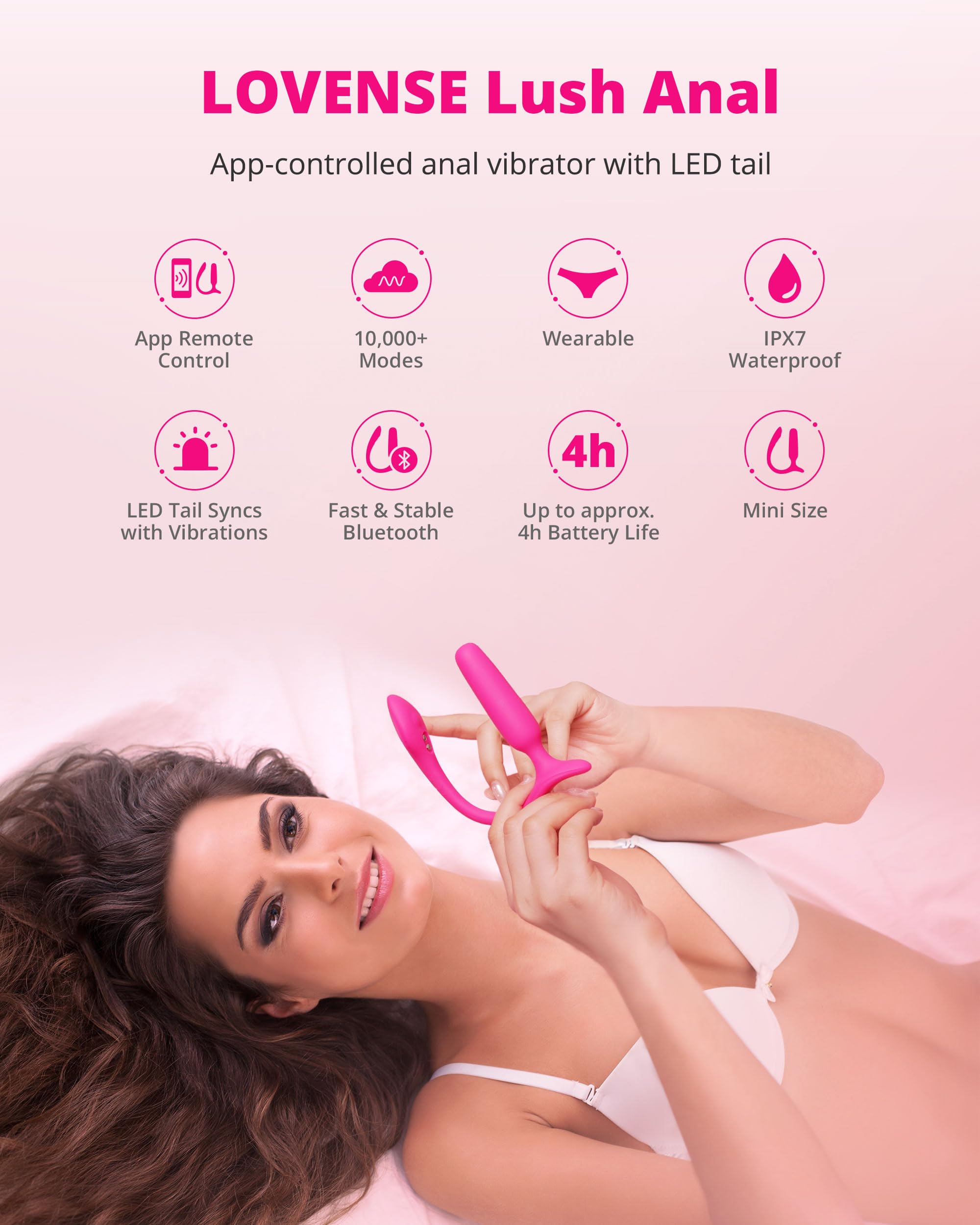 LOVENSE Lush Anal Vibrating Butt Plug Sex Toys, App Controlled Vibrator with LED Light, Small Anal Plug Adult Sex Toys & Games for Men Women Couples, Beginners-Friendly, Waterproof, Rose