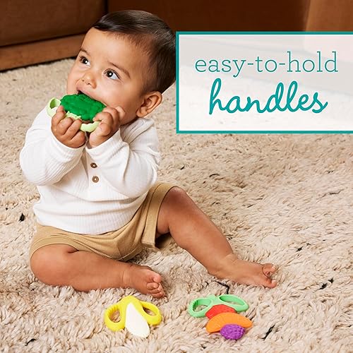 Miniatura 7 de Infantino Lil Nibblers - Mordedor vibrante de manzana silicona texturizada suave para exploración sensorial alivio de la dentición ayuda a calmar el