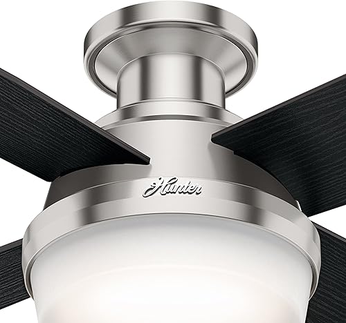 Miniatura 4 de Hunter Fan Ventilador de techo contemporáneo de perfil bajo de níquel cepillado de 52 pulgadas con kit de luz LED y control remoto, 4 aspas