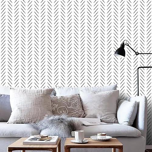 Miniatura 5 de Yun-aeon Papel tapiz de espiga blanco y negro de 17.5 x 120 pulgadas, papel de contacto moderno, geométrico extraíble, papel tapiz autoadhesivo para