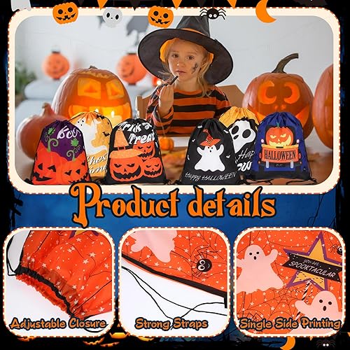 Miniatura 3 de Hosuly 100 bolsas grandes de Halloween con cordón de 16.5 x 13.4 pulgadas, enorme bolsa de regalo de dulce o truco, bolsas de dulces, bolsas de