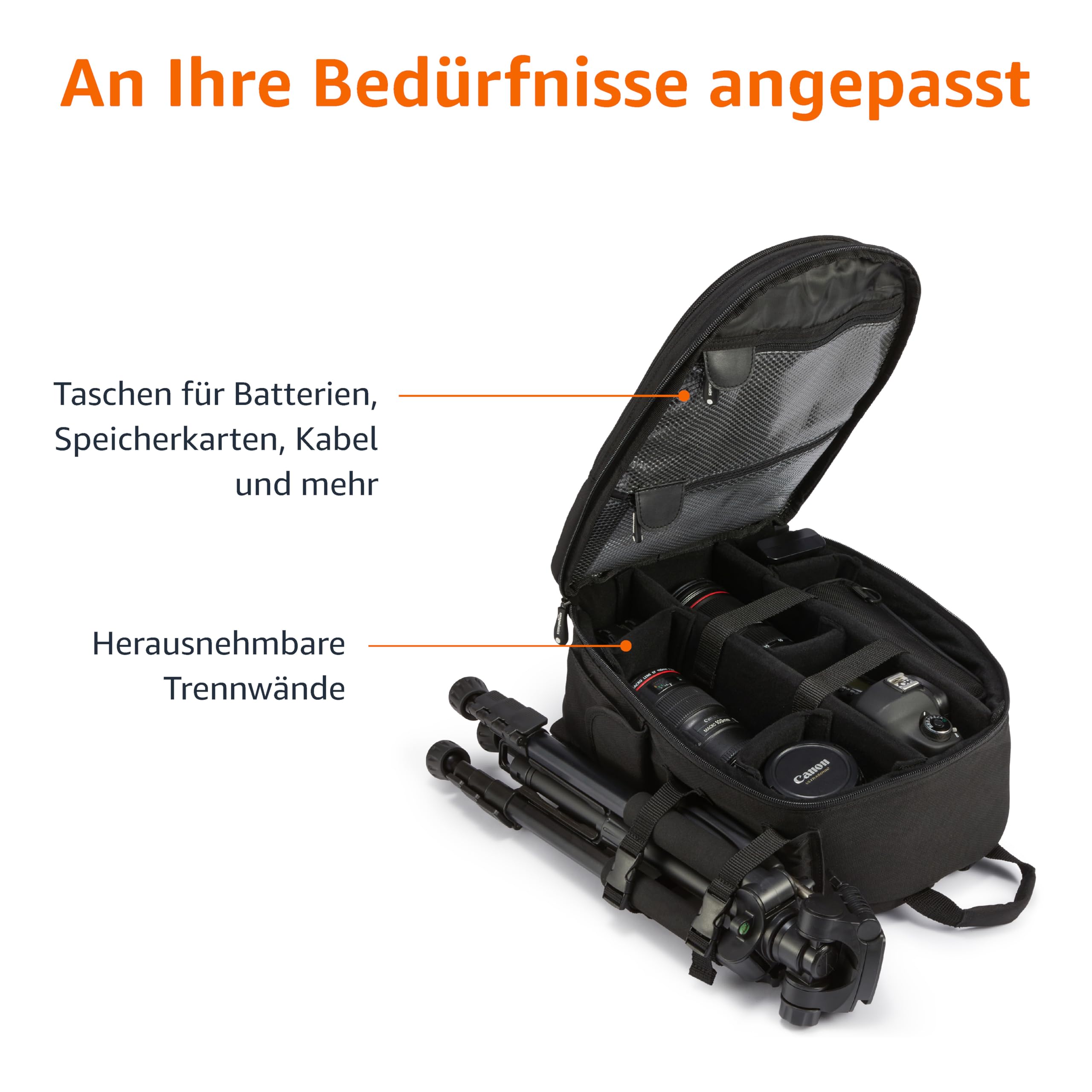 Amazon Basics Großer Kamerarucksack mit Interner Polsterung für DSLR und Zubehör, Wasserdicht und Stoßfest, 30 x 15 x 37 cm, Einfarbig, Schwarz