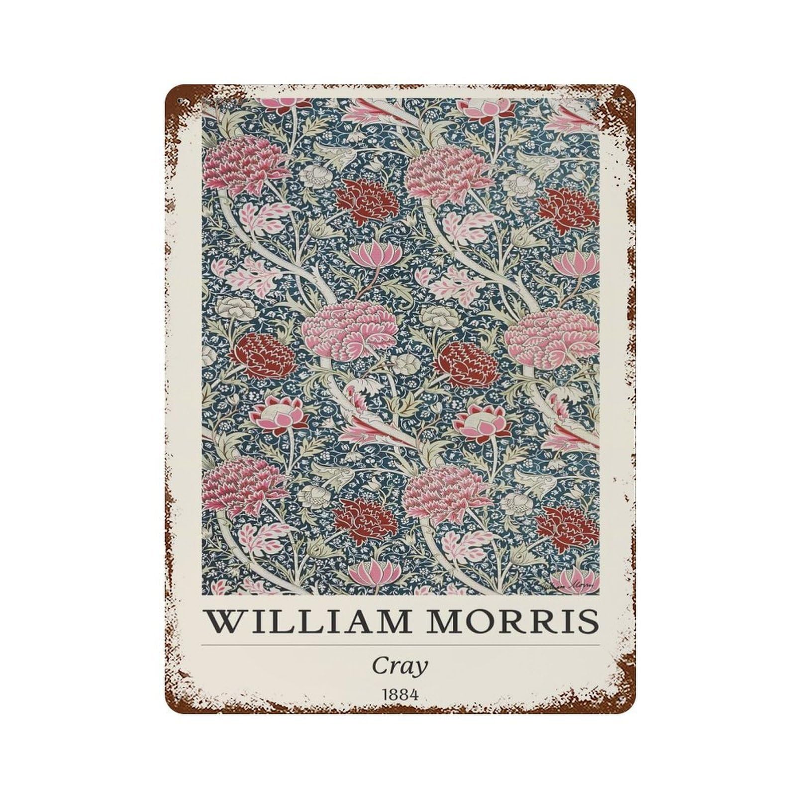 Garage Style William Morris Cray Floral Botanical Rusty Metal Tin Sign 15.7"x11.8", Classic Wall Plaque for Bar And Workshop
