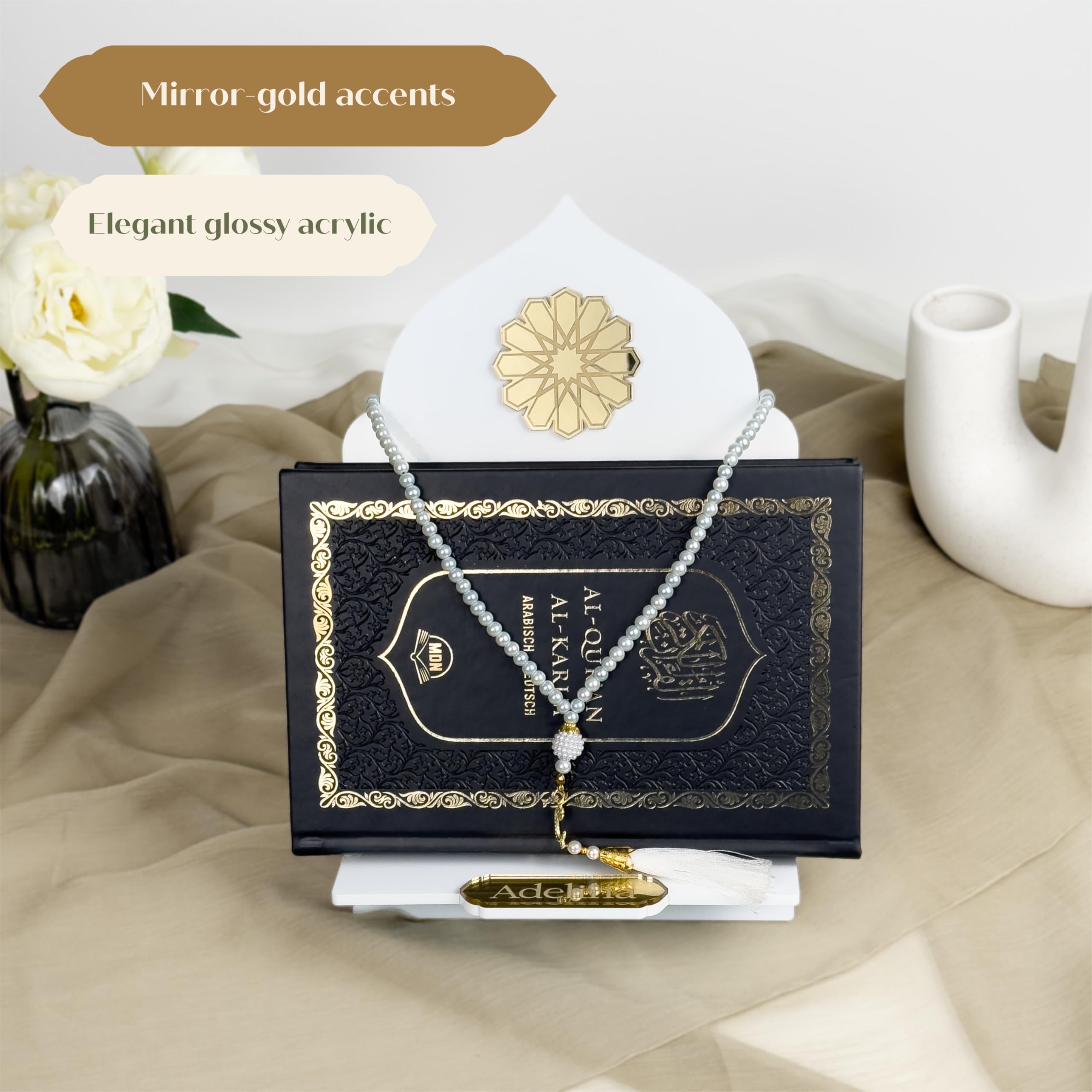Support pour coran - Table de lecture verticale - Cadeau islamique unique et personnalisé (blanc)