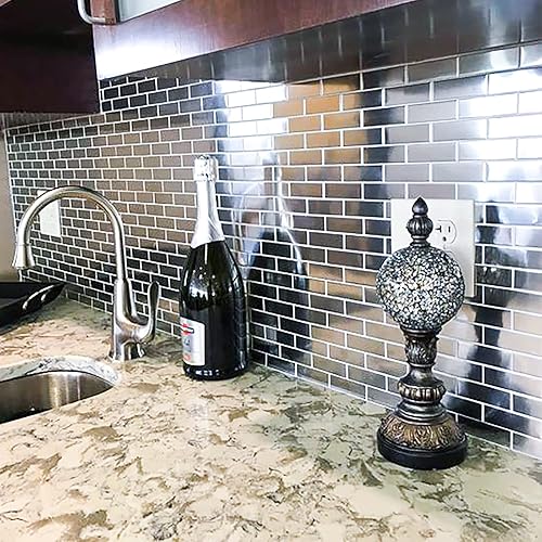 Miniatura 6 de HomeyMosaic Mosaico de ladrillo de acero inoxidable para cocina, baño, cocina, cocina, cocina, baño, decoración de pared, decoración del hogar, 1