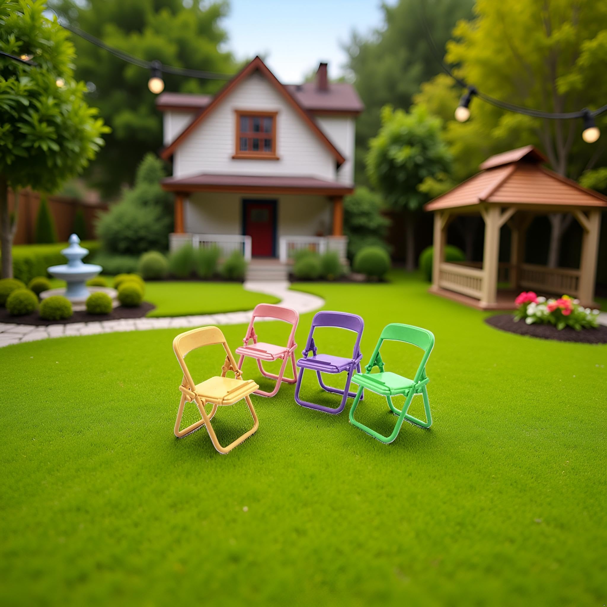 Laroal Silla Plegable En Miniatura Escala 1:6 – Mueble De PVC Para Casas De Muñecas, Color Negro