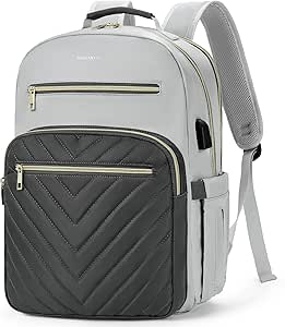 BOSTANTEN 15.6 Inch Laptop Backpack for Women- College Teacher Computer Bag Travel Backpack Purse with USB Charging Port Grey