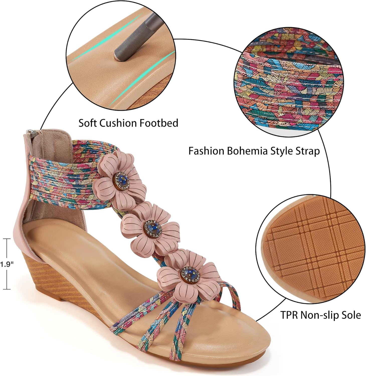 FUDYNMALC Womens Sandals Wedge Shoes: All-Day Comfort Dressy Wedges 2026 with Zipper Open Toe Summer Gladiator Sandals for Casual - Image 6