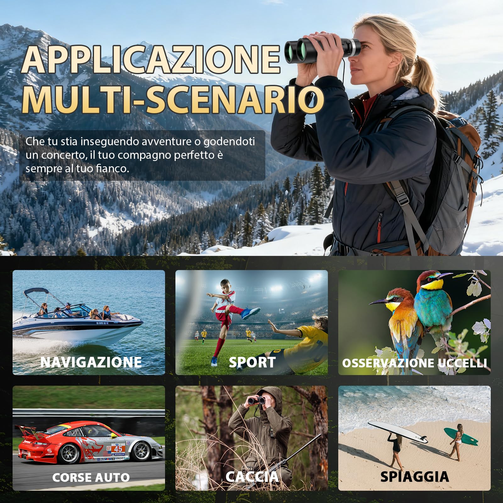 Binocolo 12x42 Professionale BAK4 Alta Definizione con Smartphone e Treppiede, Impermeabile per Birdwatching, Caccia e Escursionismo | BAK4, FMC, impermeabile, a prova di nebbia, ad alta potenza, per bird watching, escursionismo, viaggi