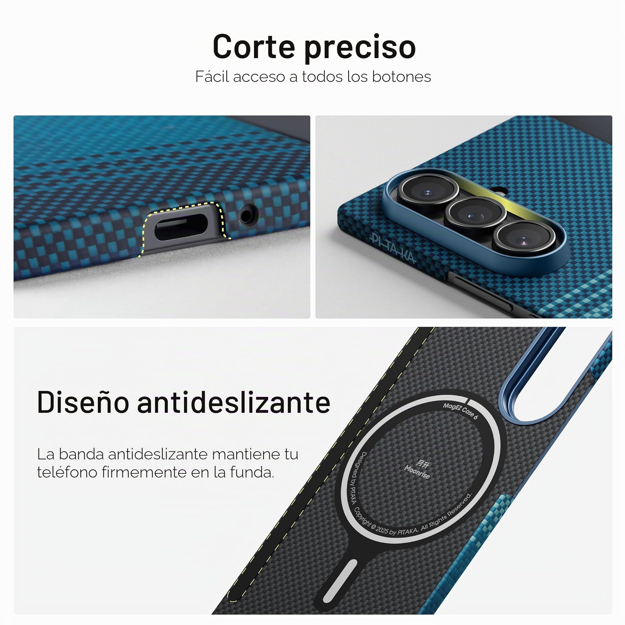PITAKA Funda magnética para Samsung Z Fold7 en fibra de aramida ligera y delgada, antideslizante, con textura 3D extrema efecto fibra de carbono [Funda ultradelgada] Negro