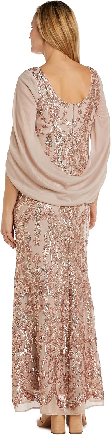 R&M Richards Women's Elegant Velvet Gown W/Side-Ruched & Brooch | Long Sleeve Wrap Dress Cocktail Party Attire - Image 3