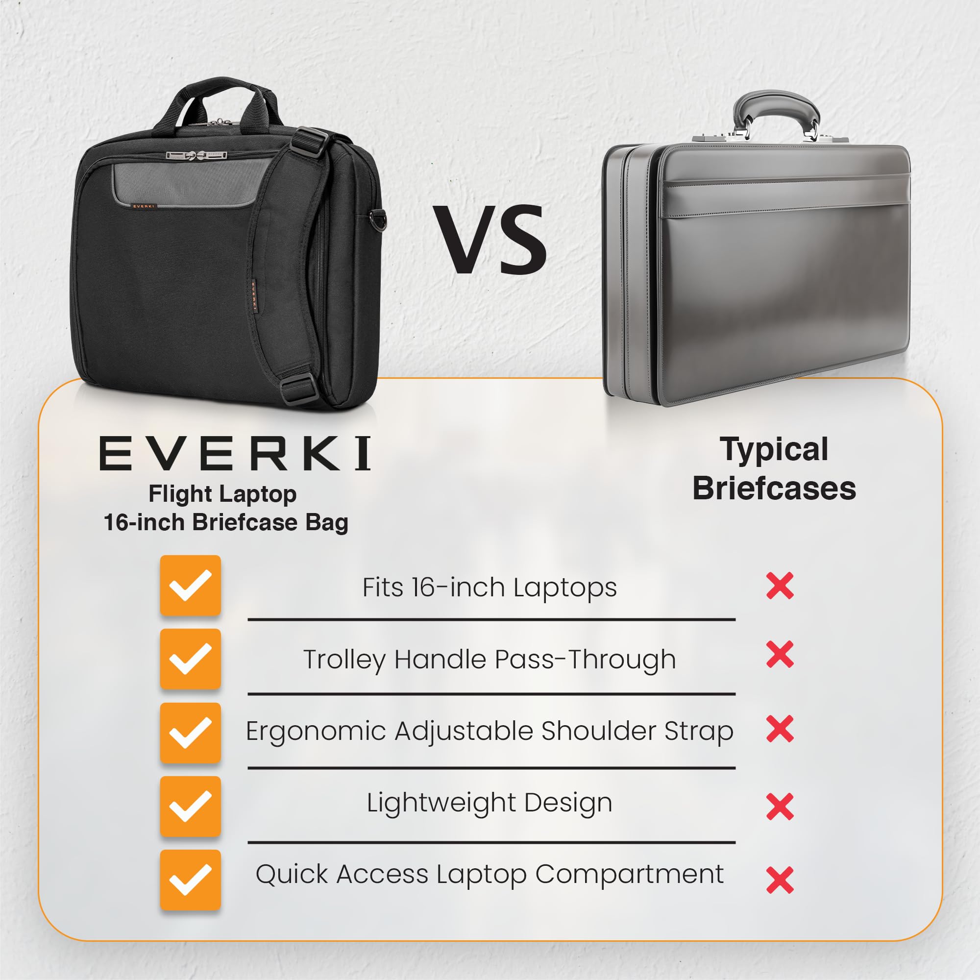 EVERKI Flight EKB419 - Borsa per Laptop da 16", Confort e Organizzazione, Design Pratico e Leggero, Ideale per Viaggi d'Affari