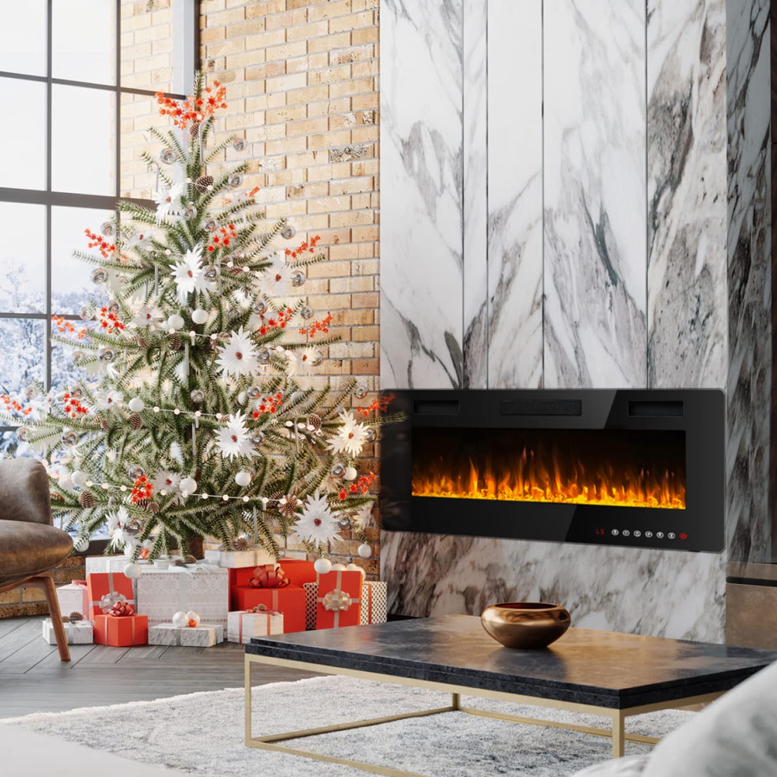 BizHomart Doris 60 Electric Fireplace, Recessed & Wall Mounted